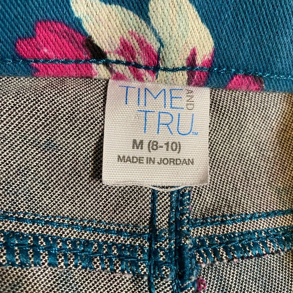 Floral Print Teal Skinny Stretch Leggings Pants - Picture 6 of 7